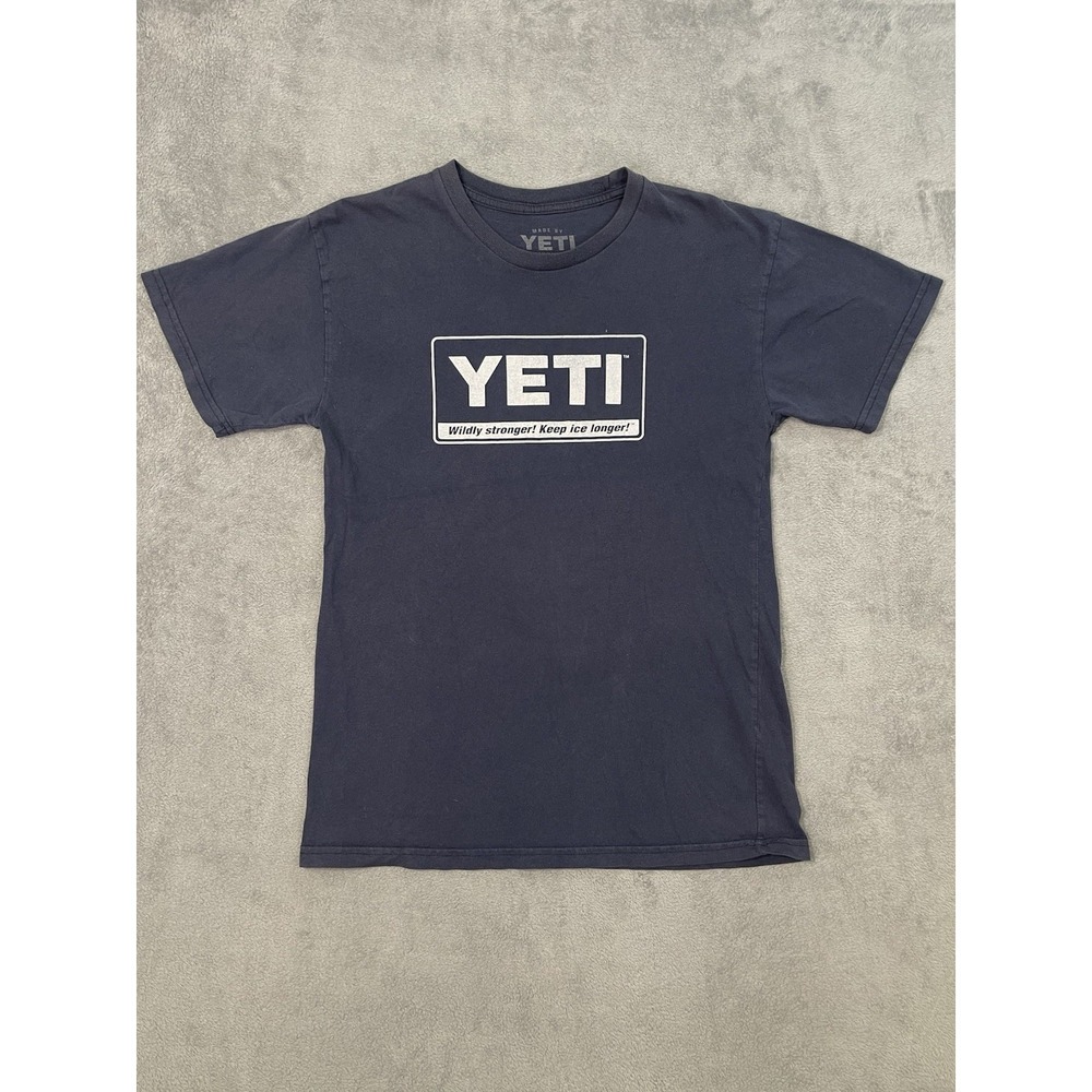 Yeti Shirt Mens Medium Blue Short Sleeve Graphic Tee Crew Neck Slim Outdoor